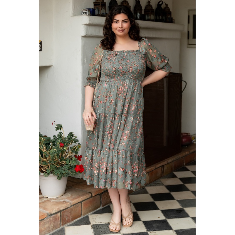 Fabian Jacquard Midi Dress | Eucalyptus + Pink