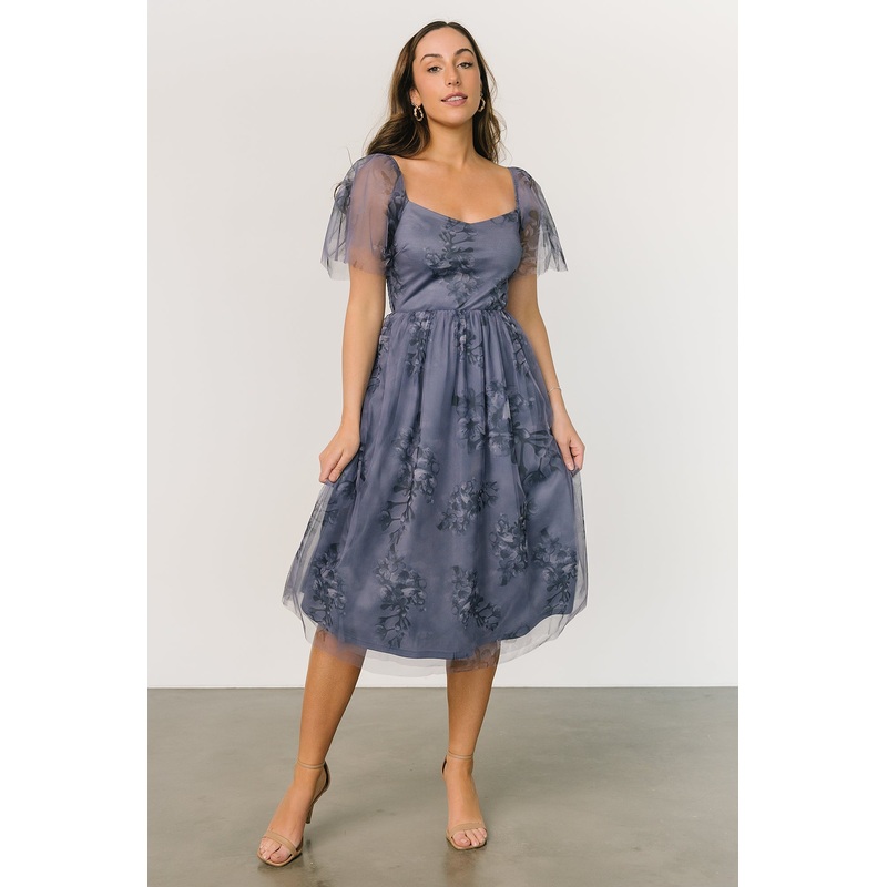 Gwyneth Tulle Midi Dress | Slate Blue Multi