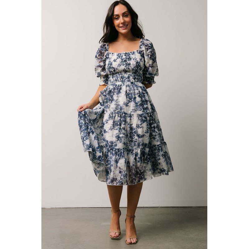 Hazel Eyelet Midi Dress | Navy