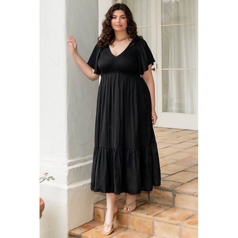 Lovell Smocked Midi Dress | Black