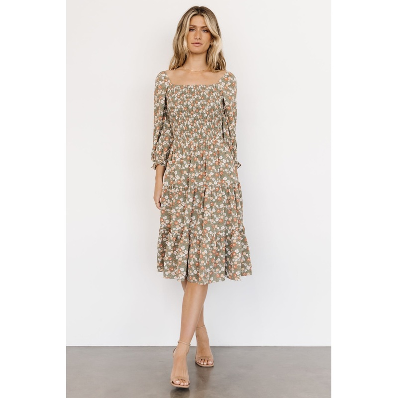 Marta Smocked Midi Dress | Dusty Olive Floral