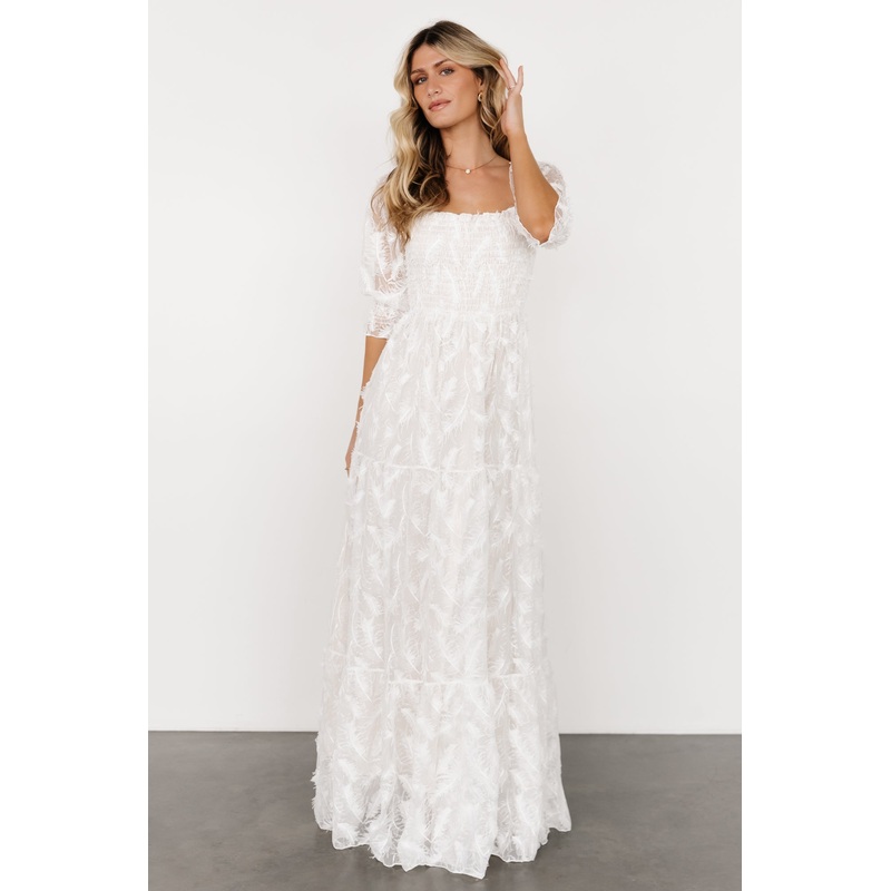 Paloma Smocked Feather Maxi Dress | Off White