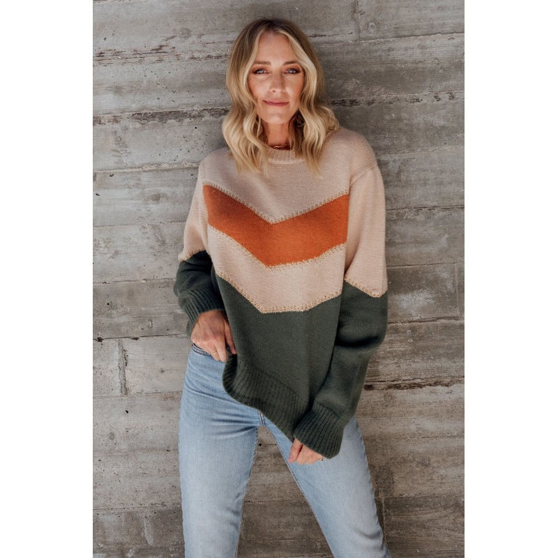 Rowen Color Block Sweater | Natural + Green