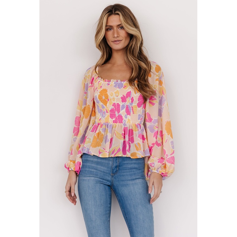 Sally Smocked Top | Pink Multi