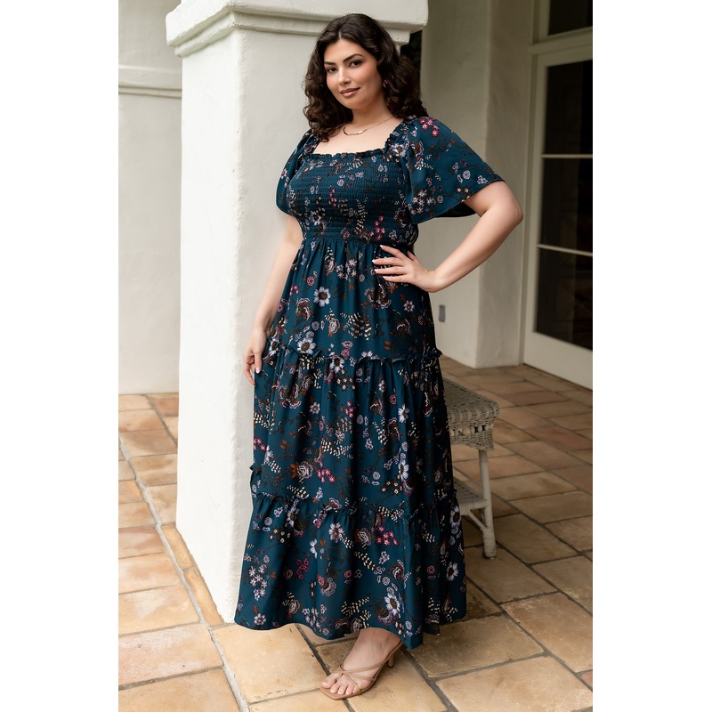 Southampton Smocked Maxi Dress | Jade Blossom