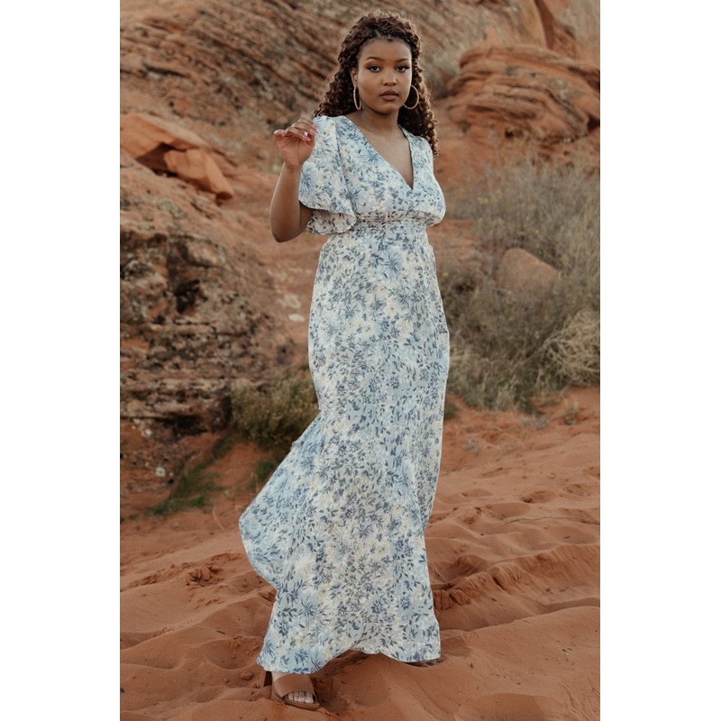 Verona Smocked Maxi Dress | White + Blue Print