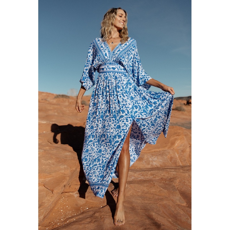Watson Kimono Maxi Dress | Blue + White