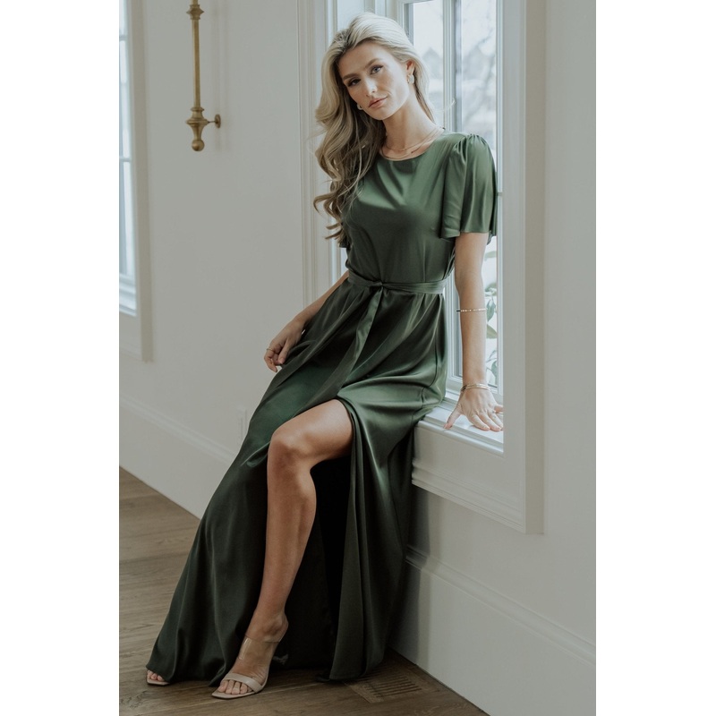 Agnes Satin Maxi Dress | Juniper Green