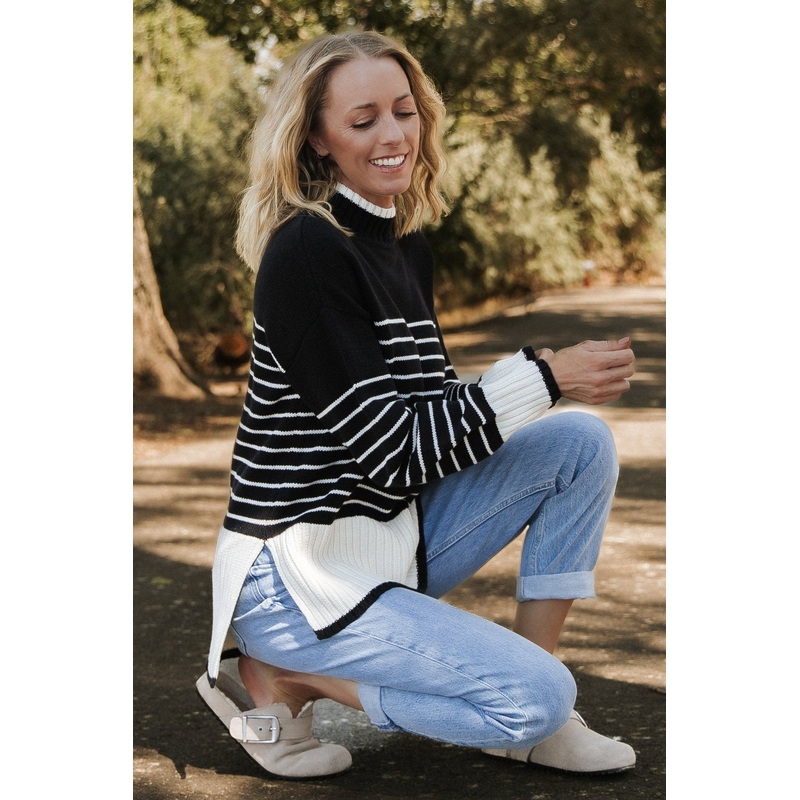Benedict Stripe Knit Sweater | Black + Cream