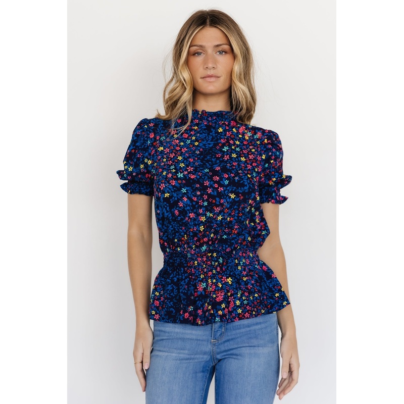 Beth Peplum Top | Blue Multi|XS|S|M|L|XL