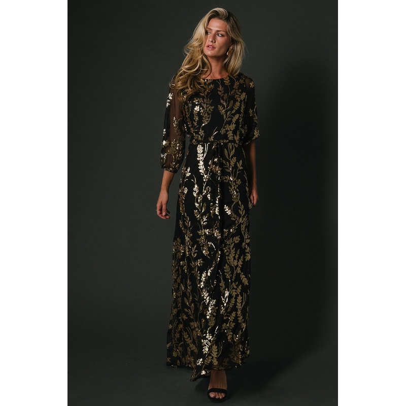 Destiny Sequin Maxi Dress | Black + Gold
