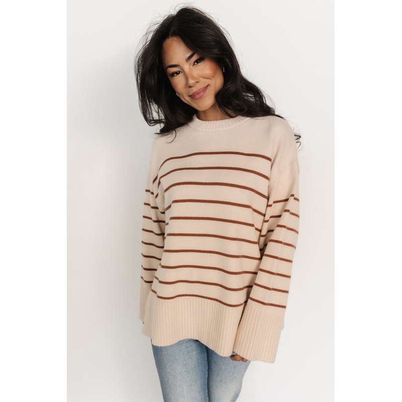 Emerson Stripe Knit Sweater | Beige + Camel
