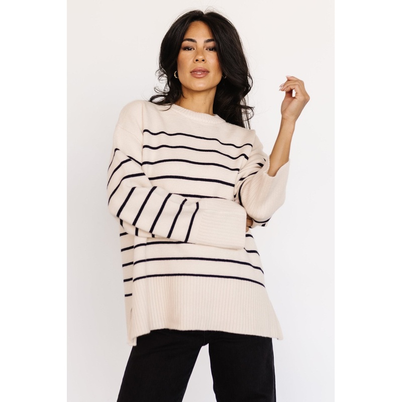Emerson Stripe Knit Sweater | Ivory + Black