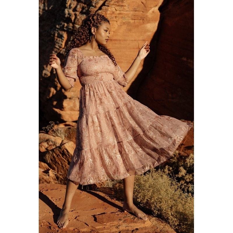 Fabian Jacquard Midi Dress | Mauve + Gold