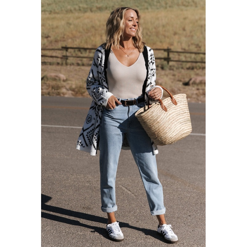 Jay Oversized Cardigan | White + Black