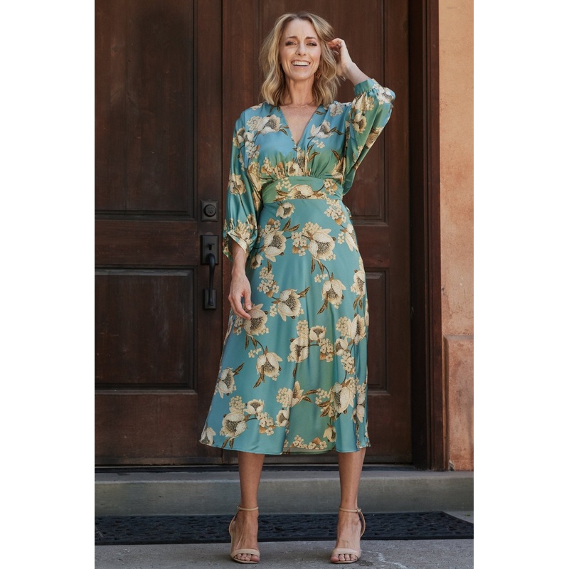 Joni Satin Midi Dress | Blue Multi