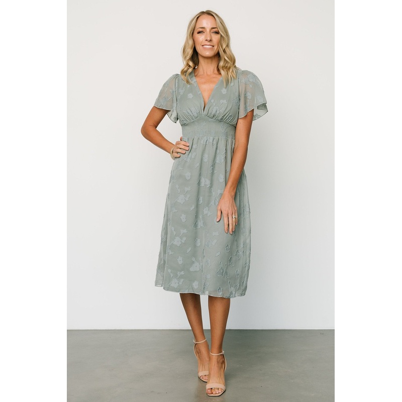 June Smocked Midi Dress | Eucalyptus