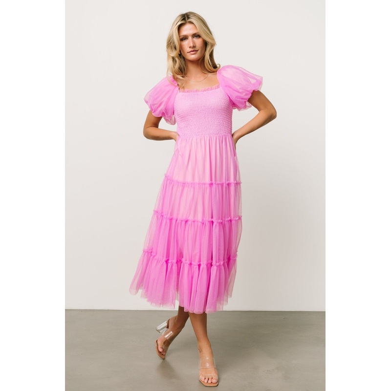 Liv Tulle Midi Dress | Pink|S|M|L|XL