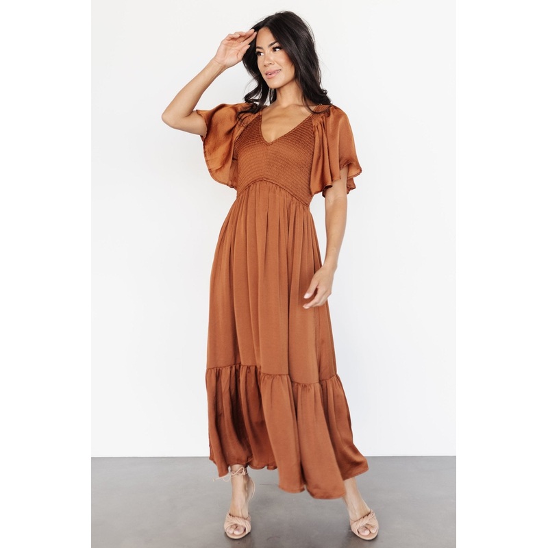 Lovell Smocked Midi Dress | Dark Copper