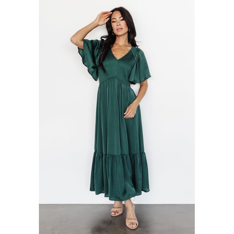 Lovell Smocked Midi Dress | Emerald