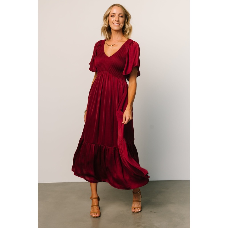 Lovell Smocked Midi Dress | Wine