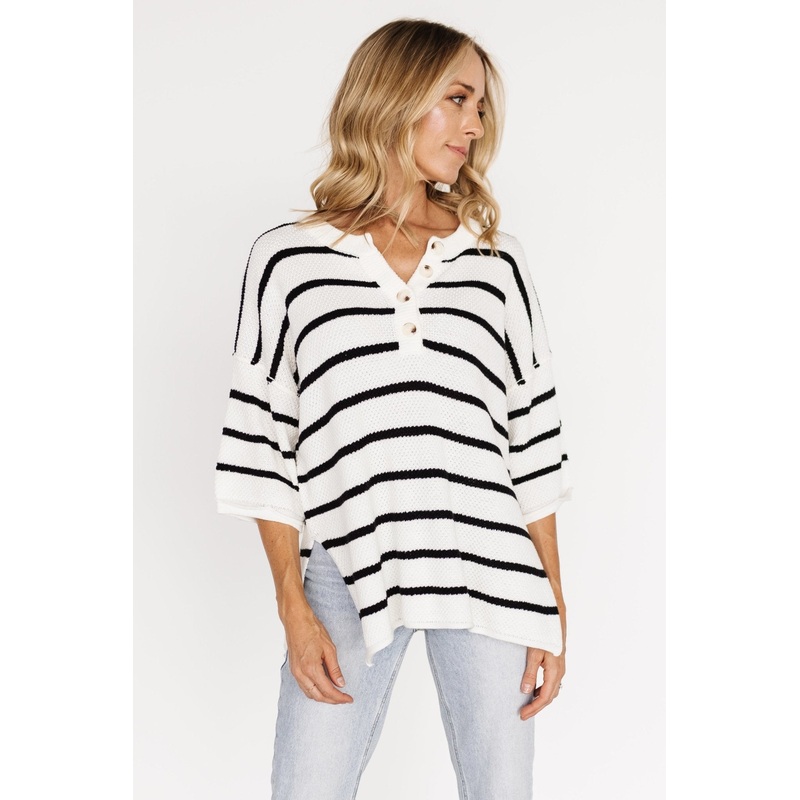 Maddock Knit Top | Off White + Black