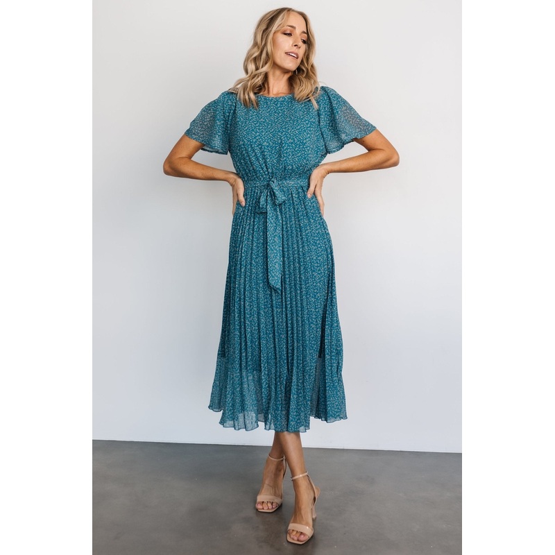 Prim Pleated Dress | Persian Blue Print