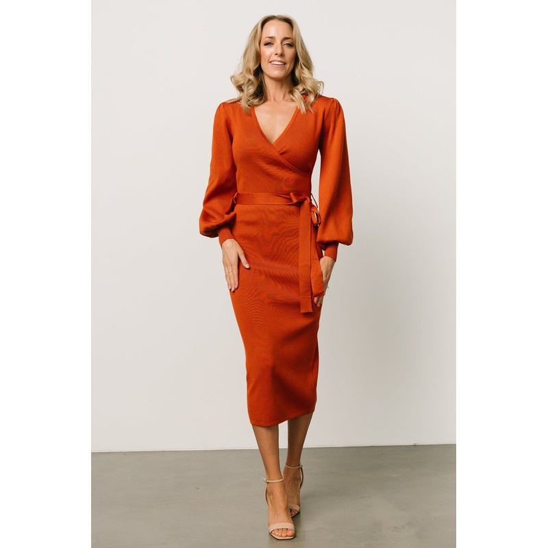 Soho Bubble Sleeve Sweater Dress | Rust