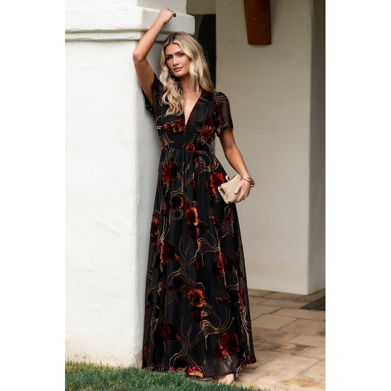 Valen Maxi Dress | Black Multi