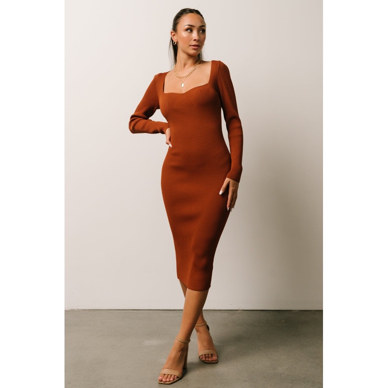 Waldorf Ribbed Midi Dress | Chestnut