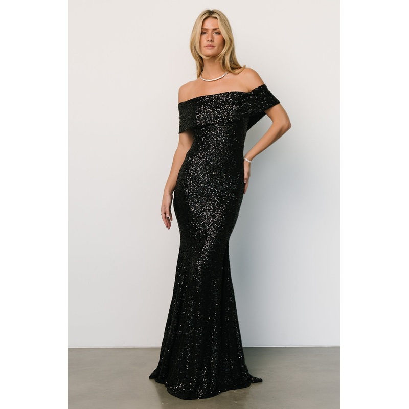 Yvonne Off Shoulder Sequin Gown | Black