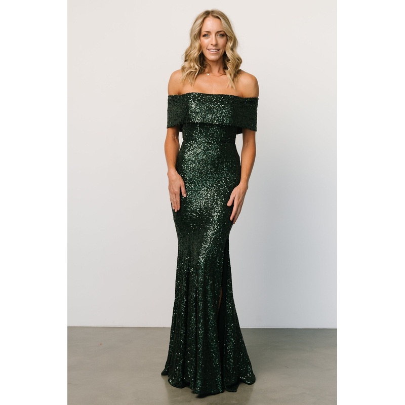 Yvonne Off Shoulder Sequin Gown | Green