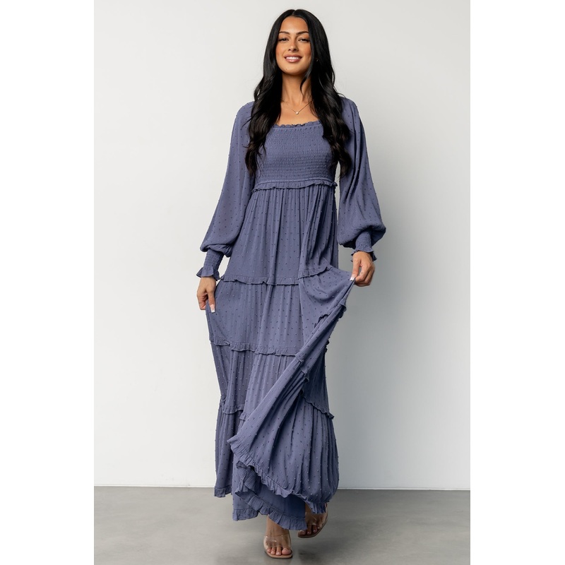 Amanda Smocked Dotted Maxi Dress | Dusk Blue