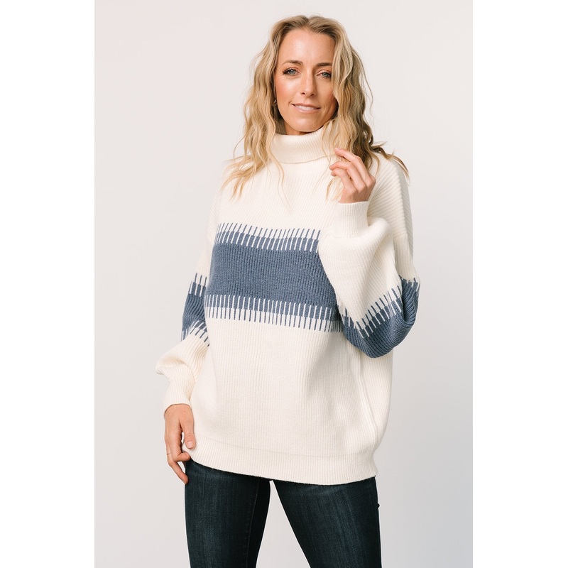 Antonov Turtle Neck Sweater | Blue + Cream