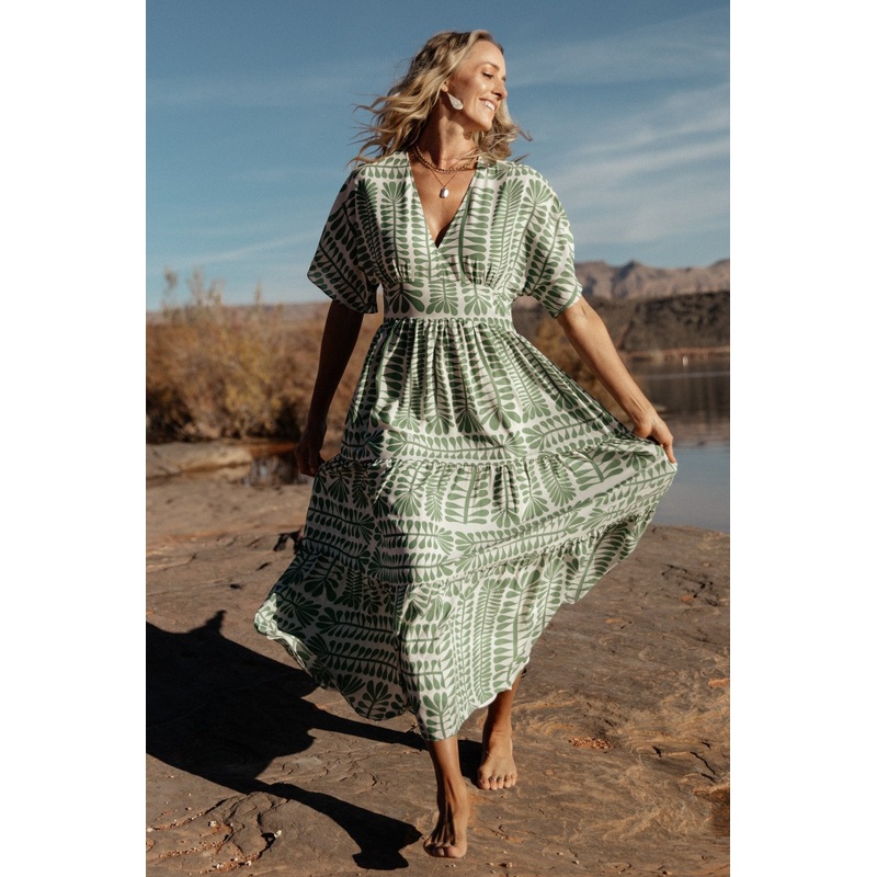 Austin Kimono Dress | Green Print