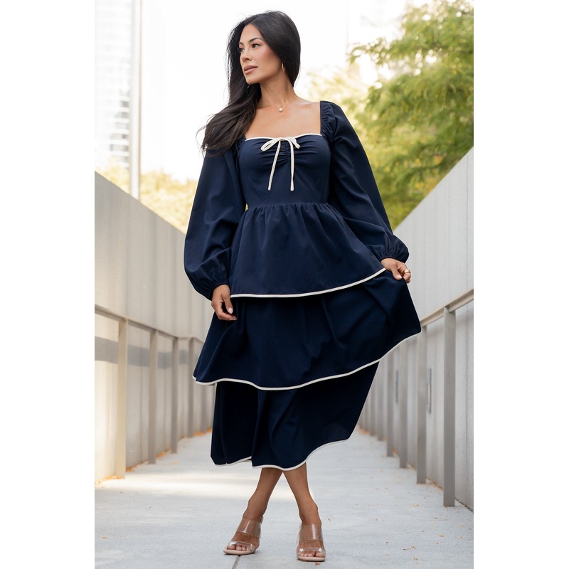 Barcelona Tiered Dress | Navy|XS|S|M|L|XL
