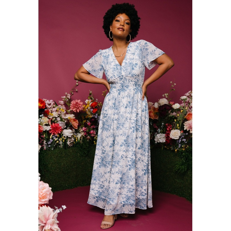 Birdie Maxi Dress | Off White + Blue