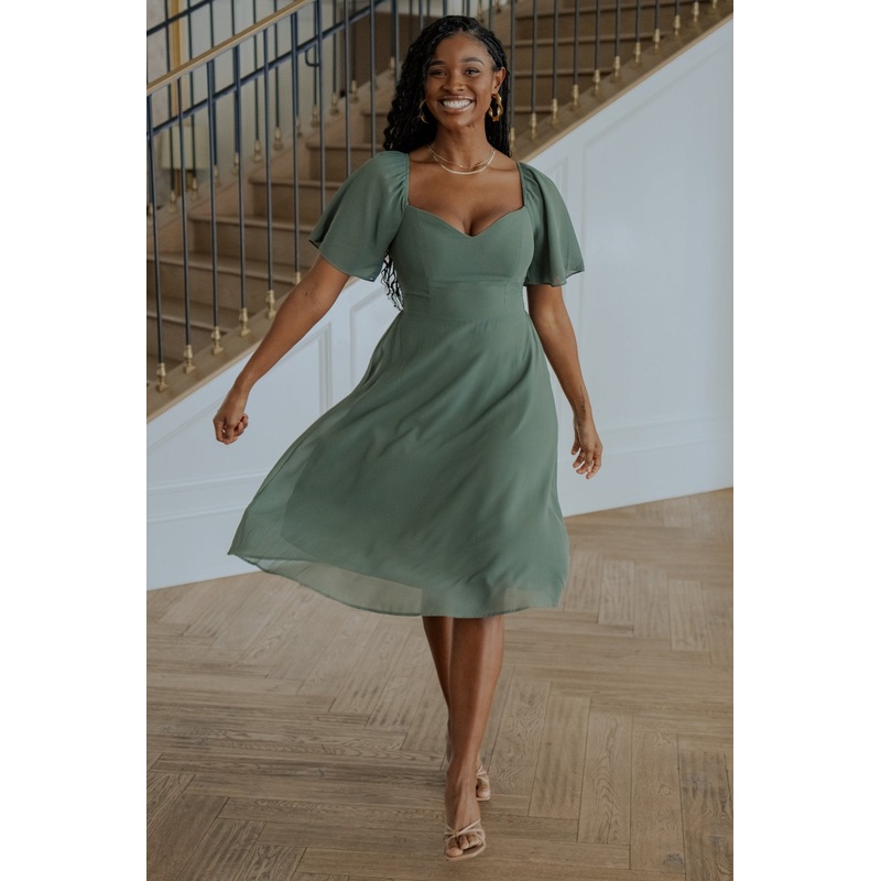 Colette Sweetheart Midi Dress | Dark Sage