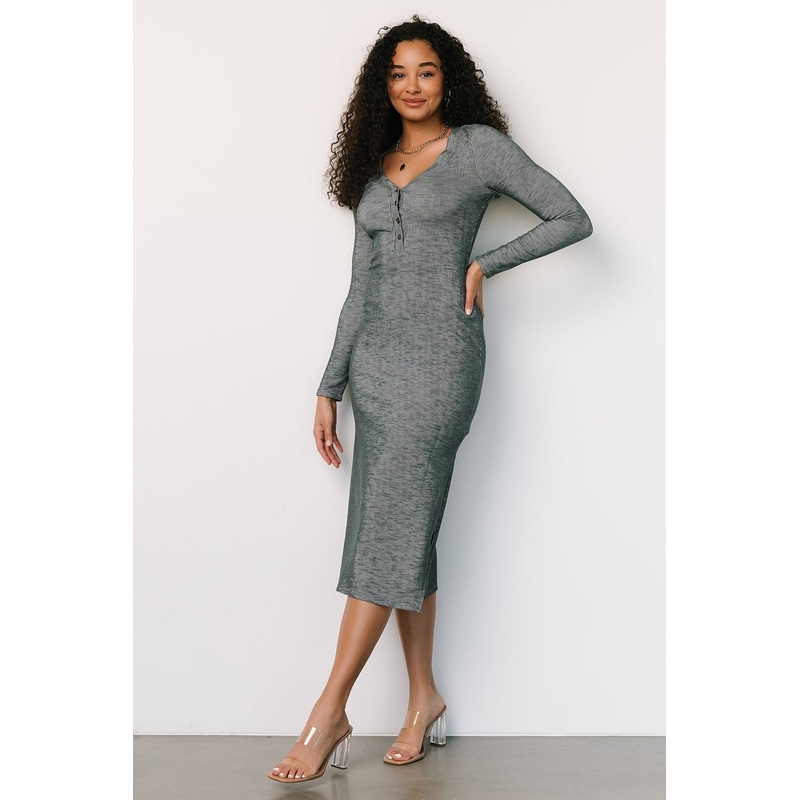 Denver Ribbed Midi Dress | Heathered Jade