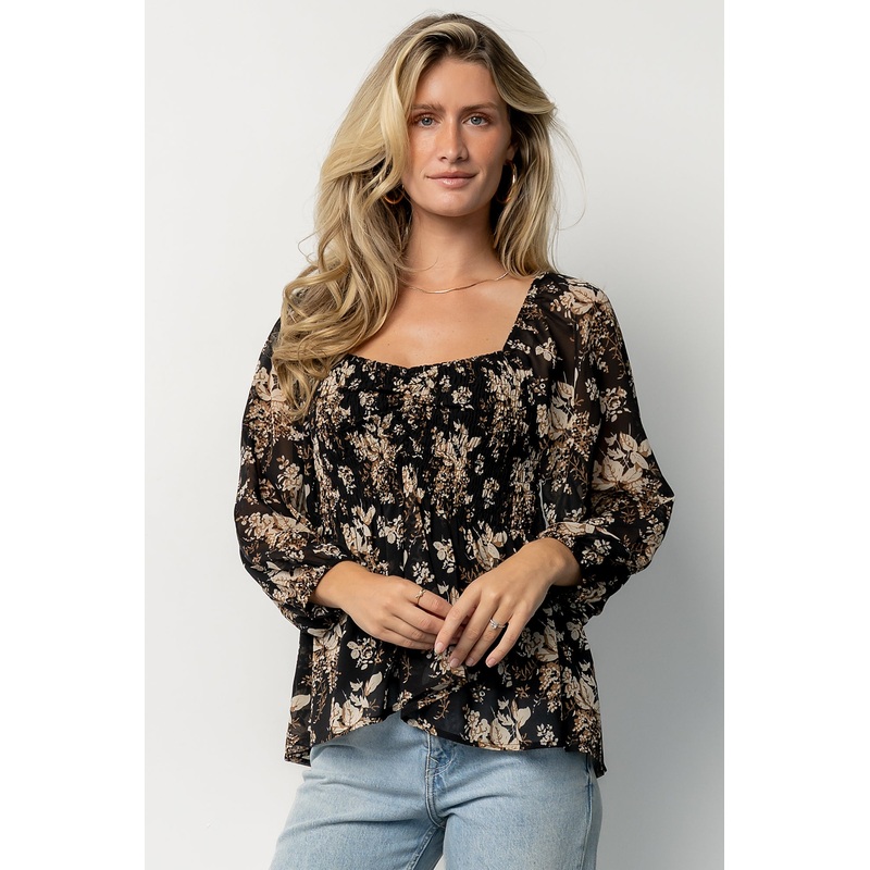 Fenna Smocked Top | Black Floral