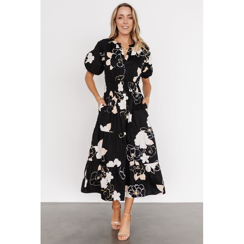 Hacienda Tiered Midi Dress | Black Multi