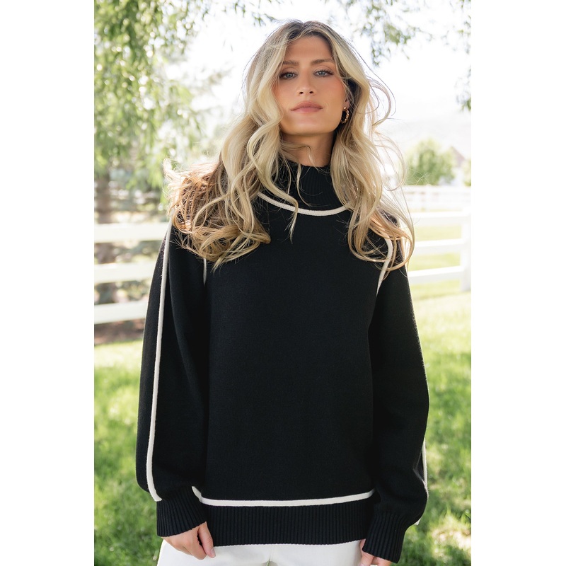 Harrington Sweater | Black + Cream