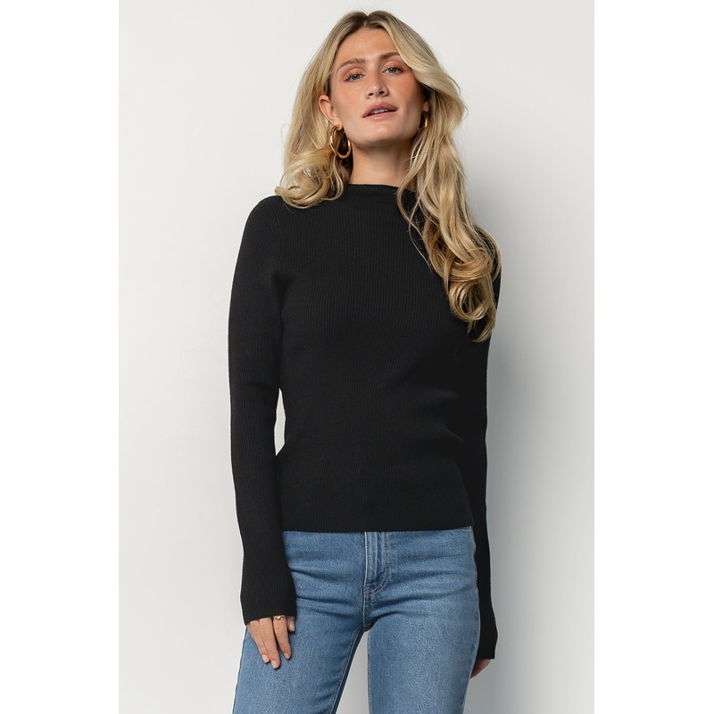 Ilsa Ribbed Sweater Top | Black