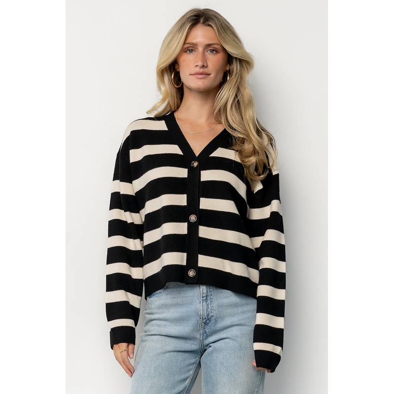 Jaden Striped Cardigan | Black + Ivory