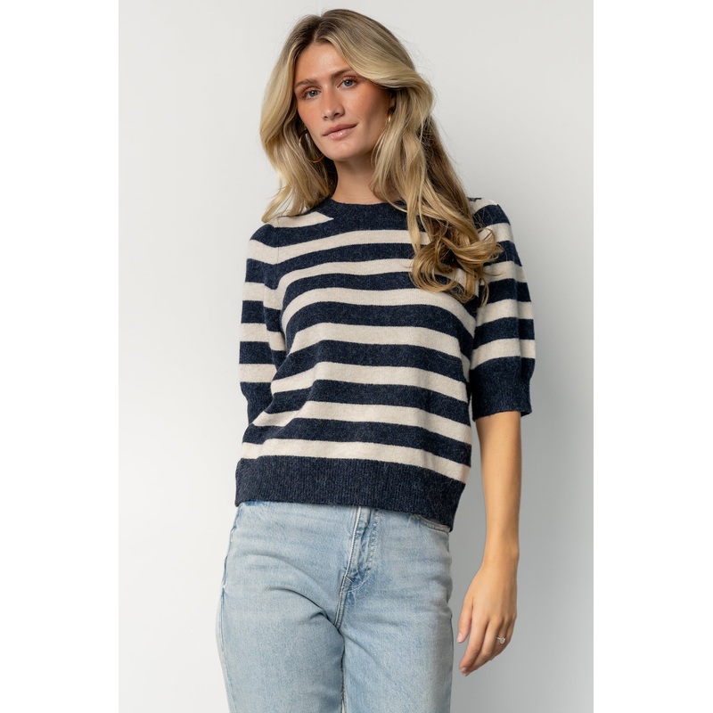 Keira Sweater Top | Navy + Ivory Stripe
