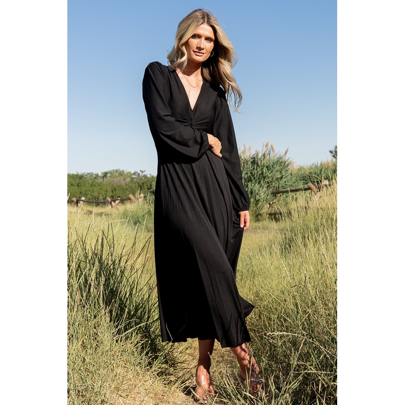 Lynda Pleated Midi Dress | Black