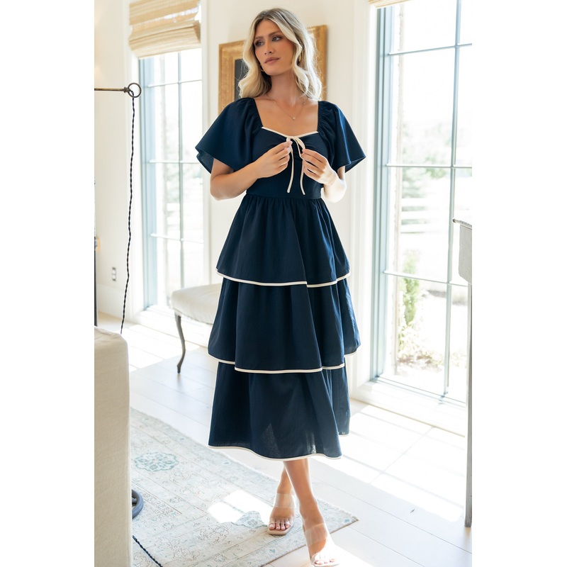 Madrid Tiered Dress | Navy|XS|S|M|L|XL