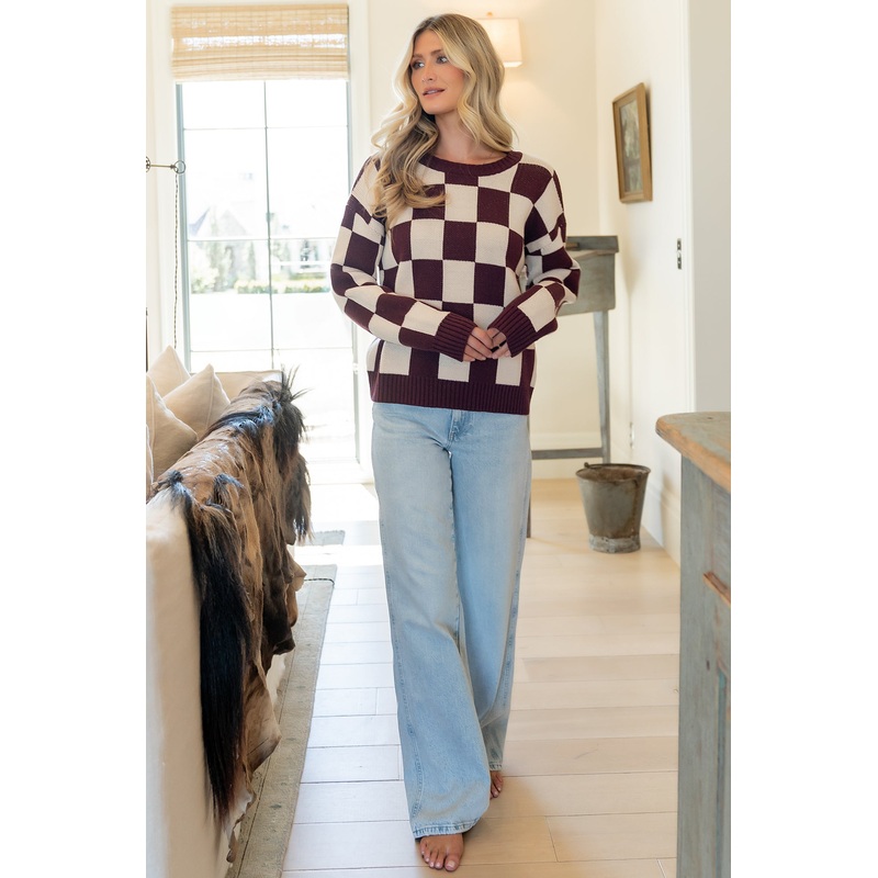 Quincy Checkered Sweater | Burgundy