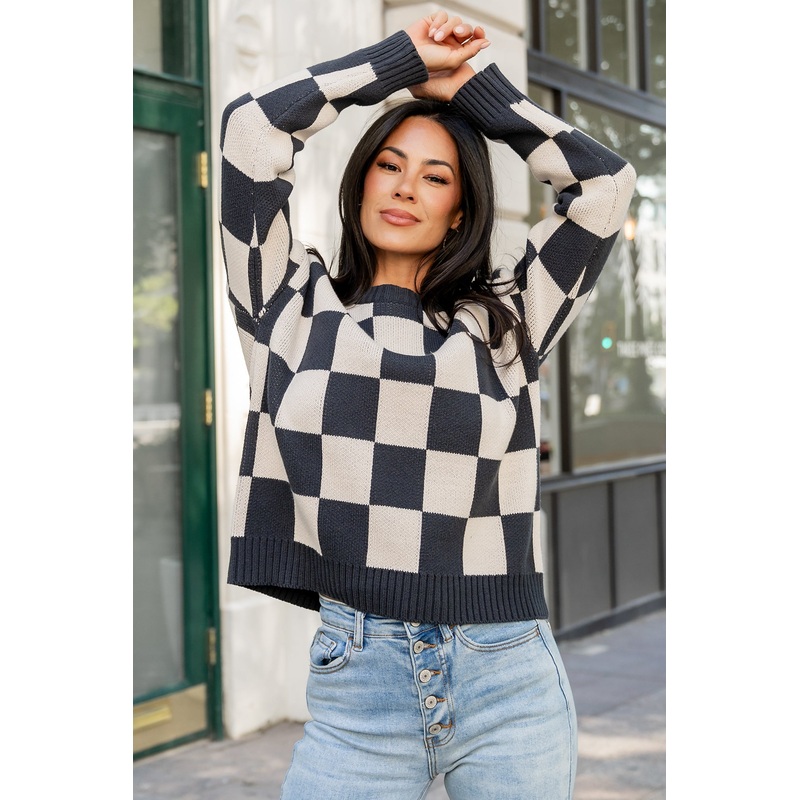 Quincy Checkered Sweater | Deep Jade