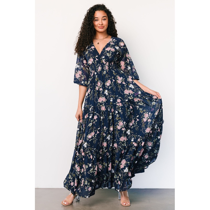 Sawyer Tiered Maxi Dress | Navy + Pink